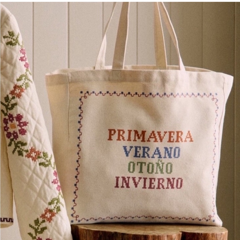 Sézane Cream Canvas Tote Bag